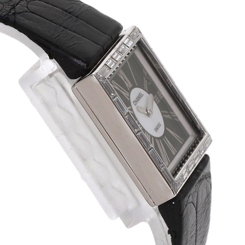 Chanel Mademoiselle Diamond Bezel Watch 18K White Gold Leather — view 6