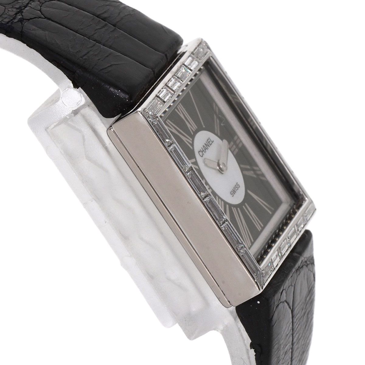 Chanel Mademoiselle Diamond Bezel Watch 18K White Gold Leather — view 6