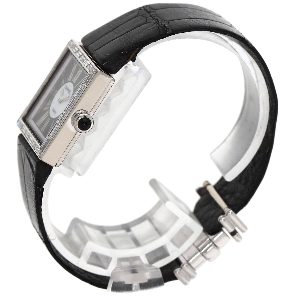 Chanel Mademoiselle Diamond Bezel Watch 18K White Gold Leather — view 2