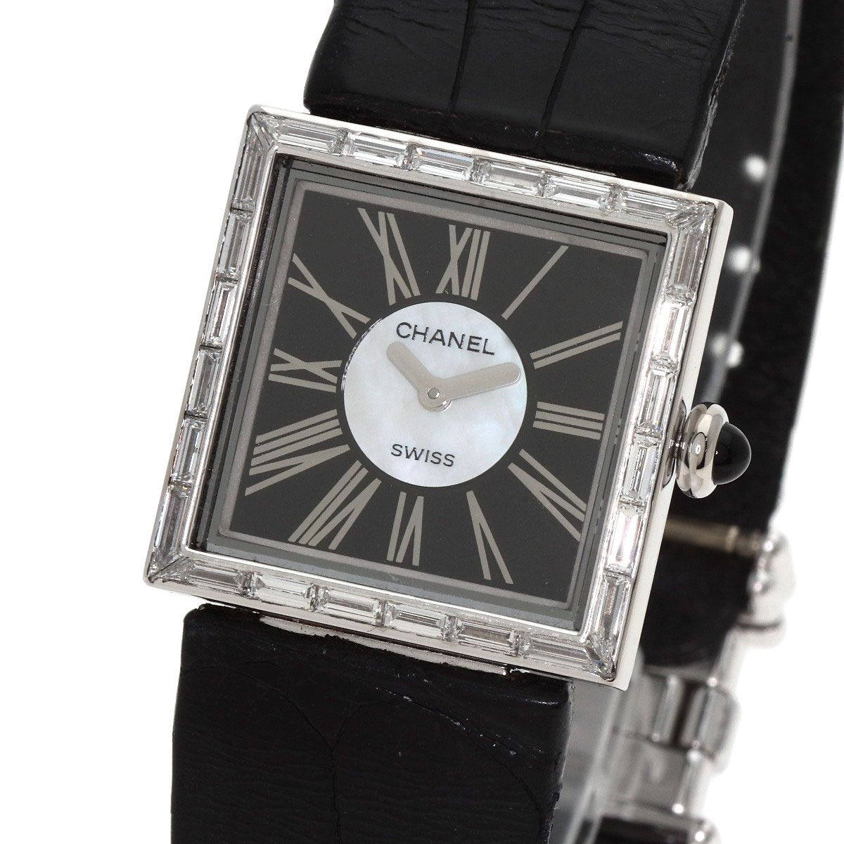 Chanel Mademoiselle Diamond Bezel Watch 18K White Gold Leather — view 3