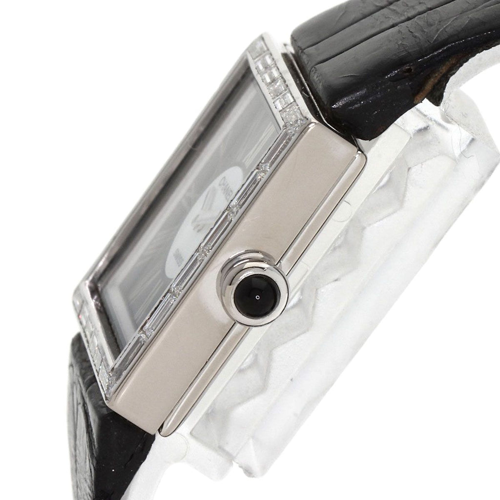 Chanel Mademoiselle Diamond Bezel Watch 18K White Gold Leather — view 5