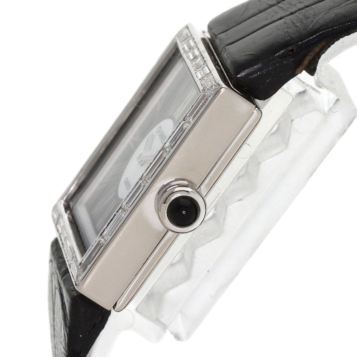 Chanel Mademoiselle Diamond Bezel Watch 18K White Gold Leather — view 5