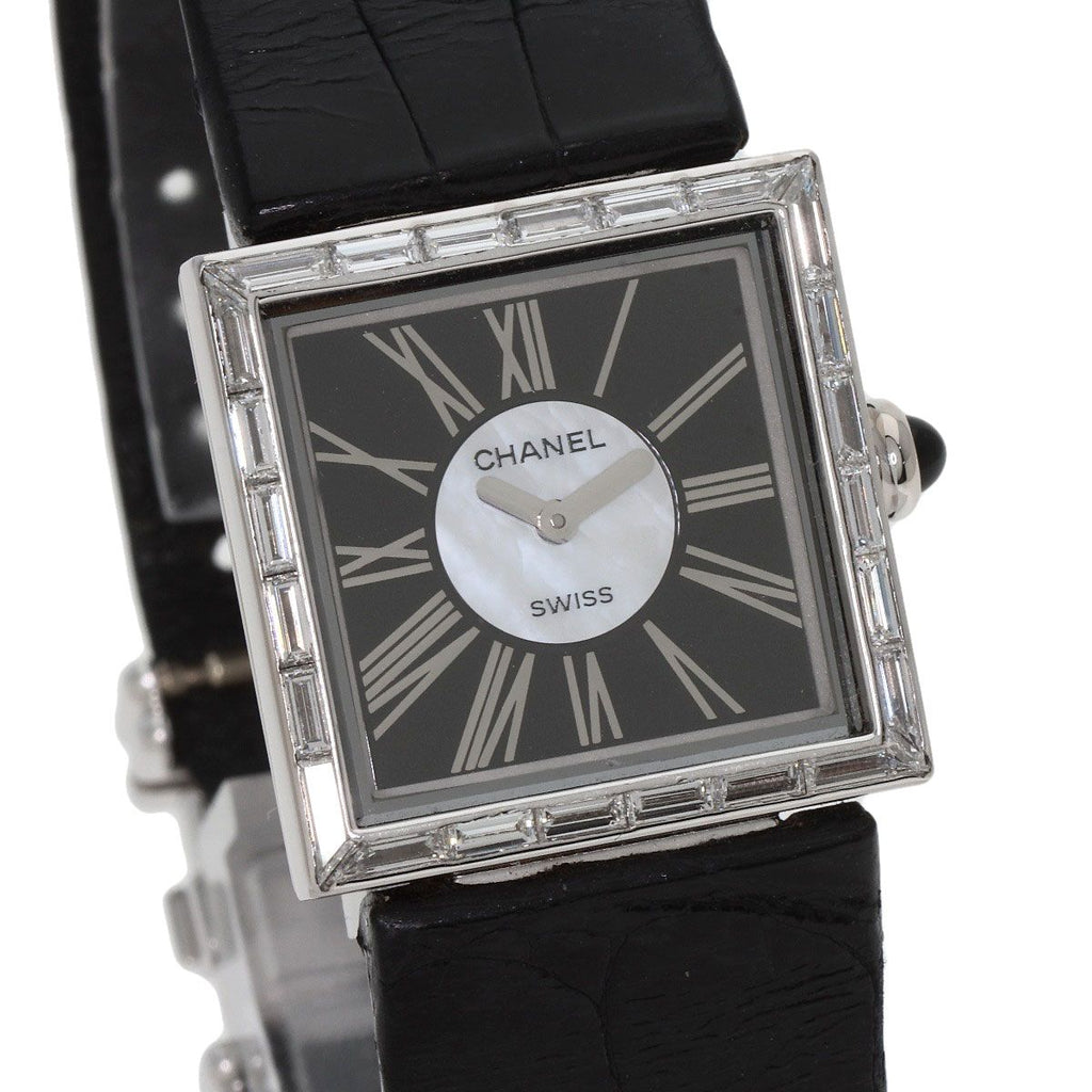 Chanel Mademoiselle Diamond Bezel Watch 18K White Gold Leather — view 4