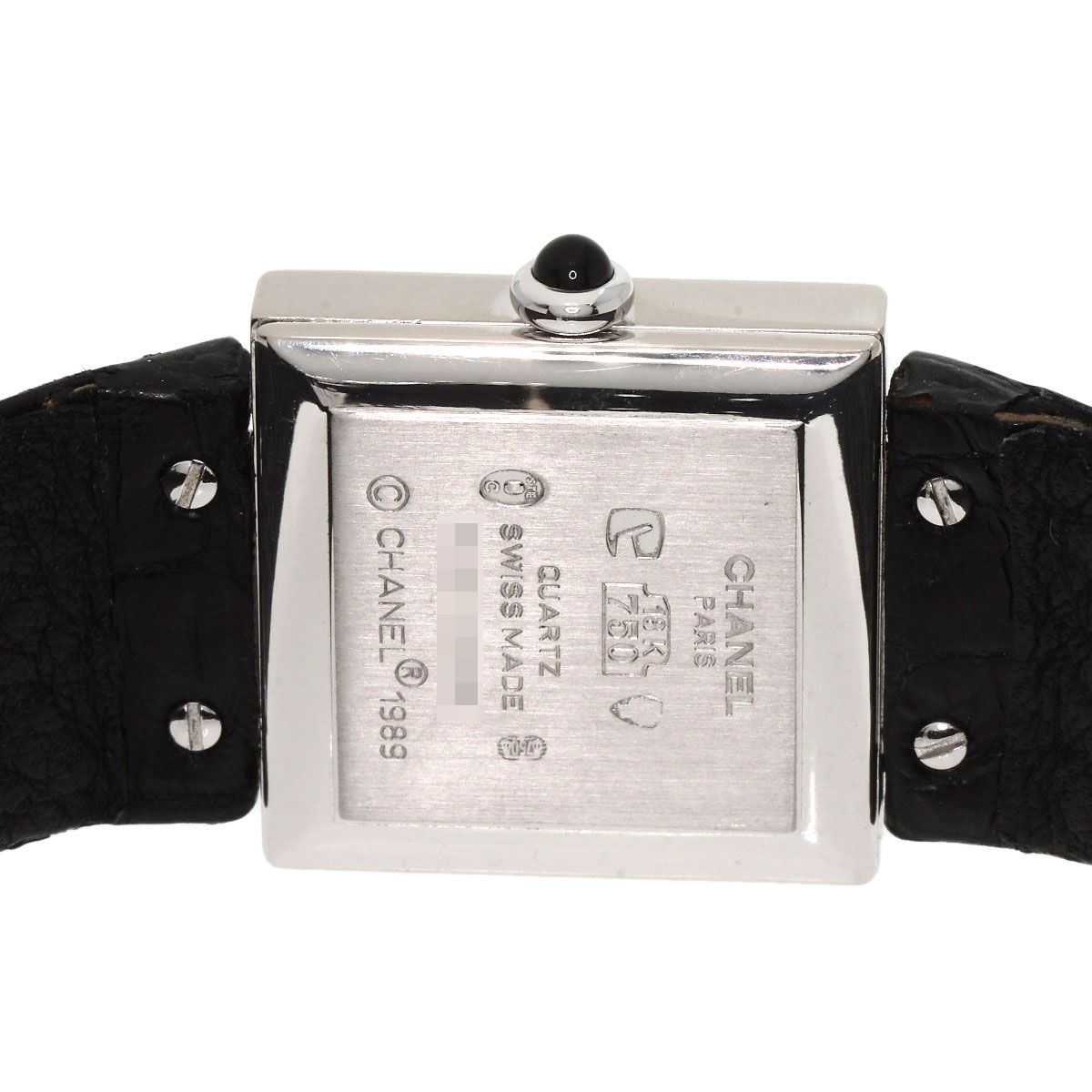 Chanel Mademoiselle Diamond Bezel Watch 18K White Gold Leather — view 7
