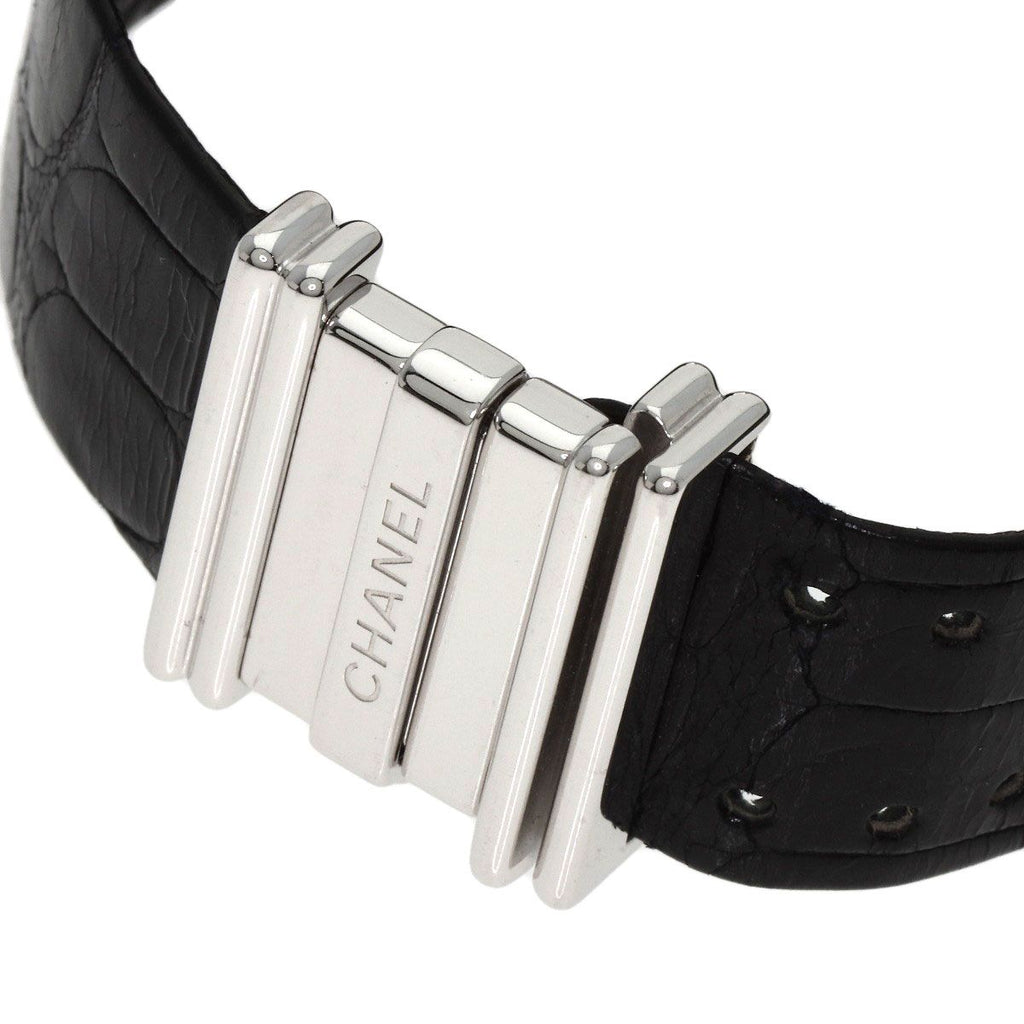 Chanel Mademoiselle Diamond Bezel Watch 18K White Gold Leather — view 8