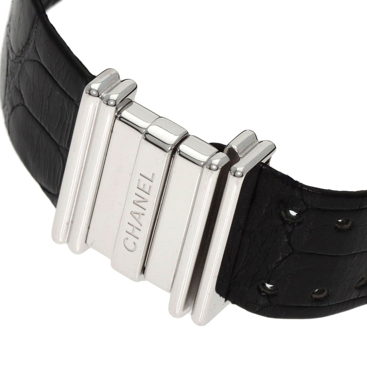 Chanel Mademoiselle Diamond Bezel Watch 18K White Gold Leather — view 8
