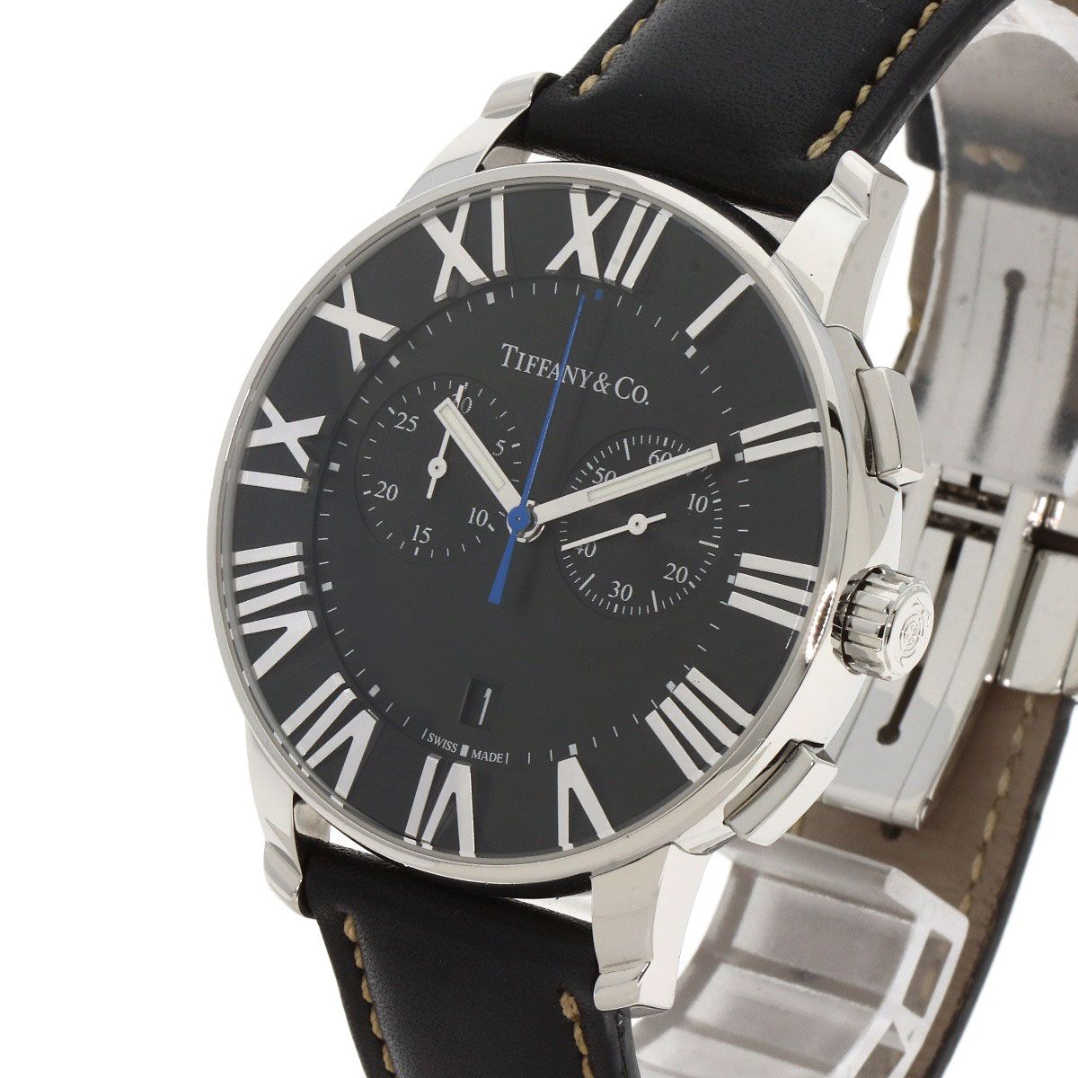 Tiffany & Co. Atlas Dome Chronograph Watch SS Leather — view 3