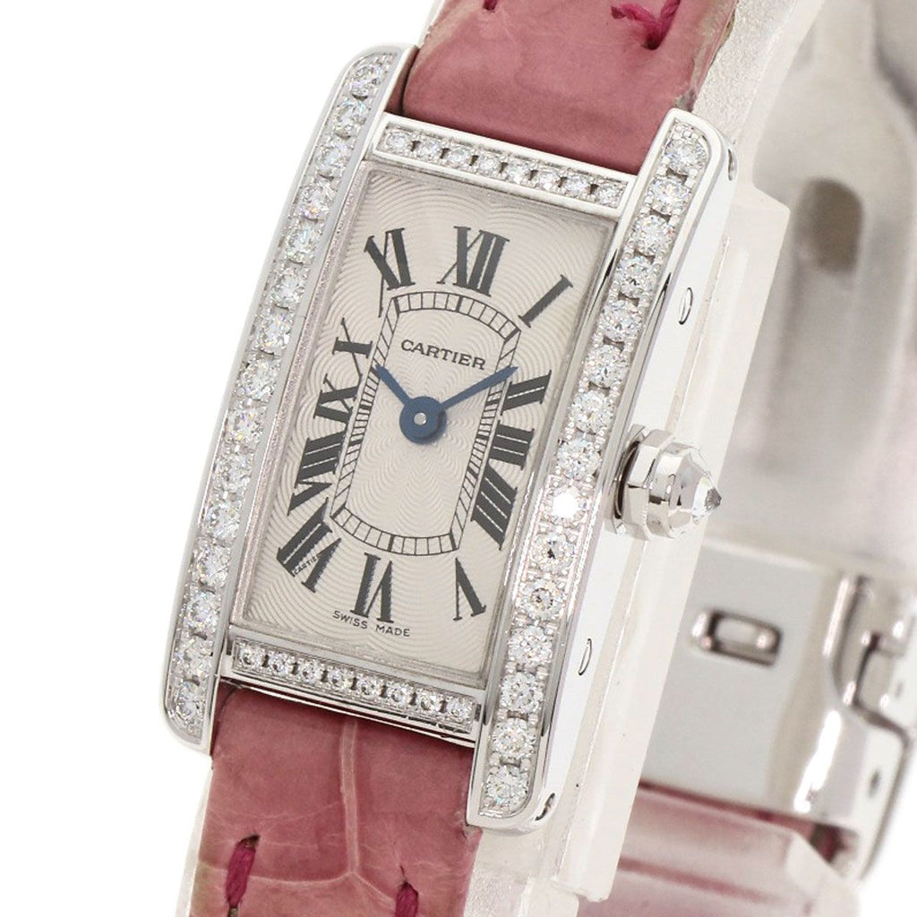 Cartier Tank American Mini Diamond Watch 18K White Gold Leather — view 3