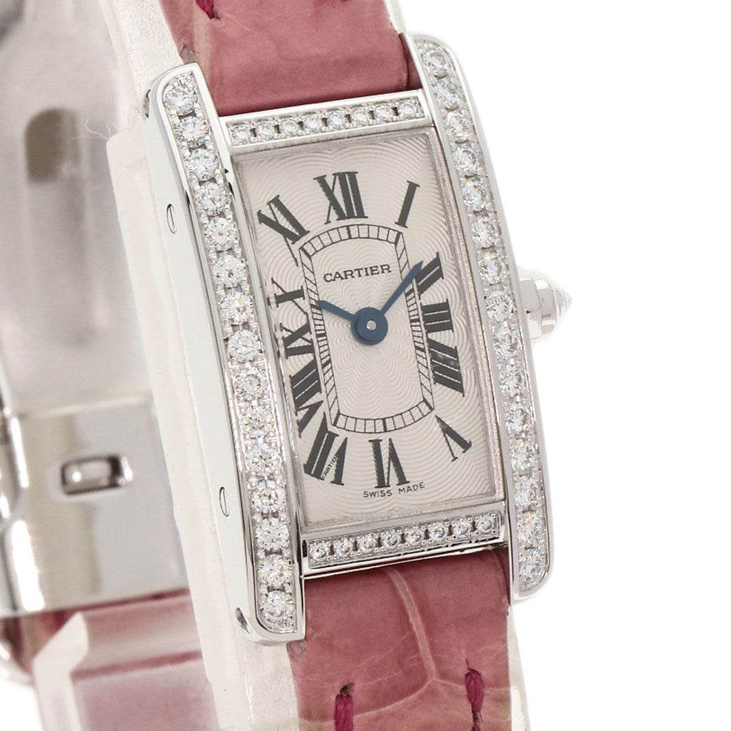 Cartier Tank American Mini Diamond Watch 18K White Gold Leather — view 4