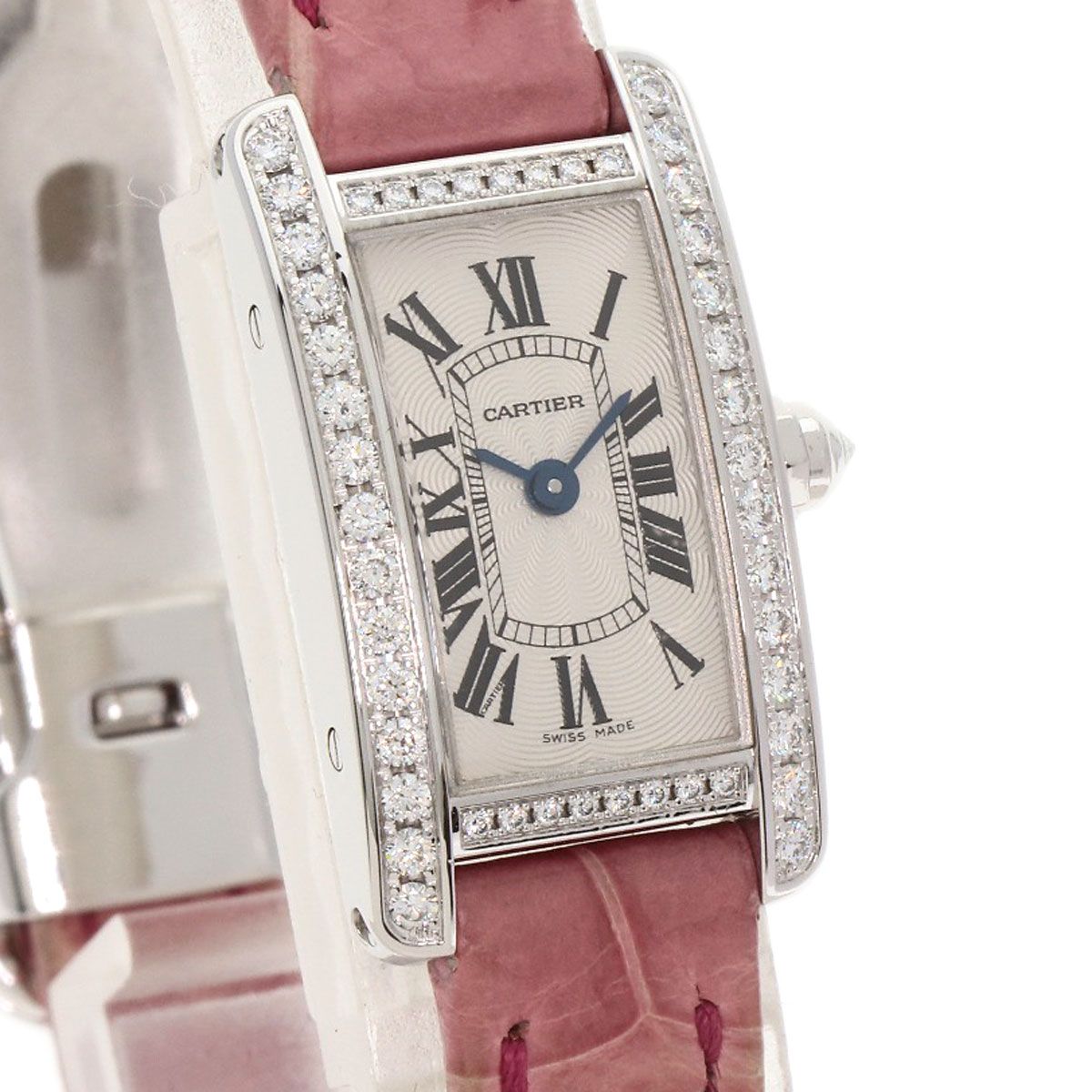 Cartier Tank American Mini Diamond Watch 18K White Gold Leather — view 4