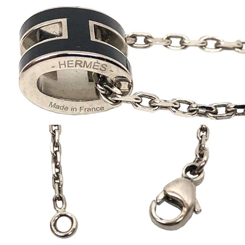 Hermes Mini Pop Pendant Necklace Silver Black — view 3