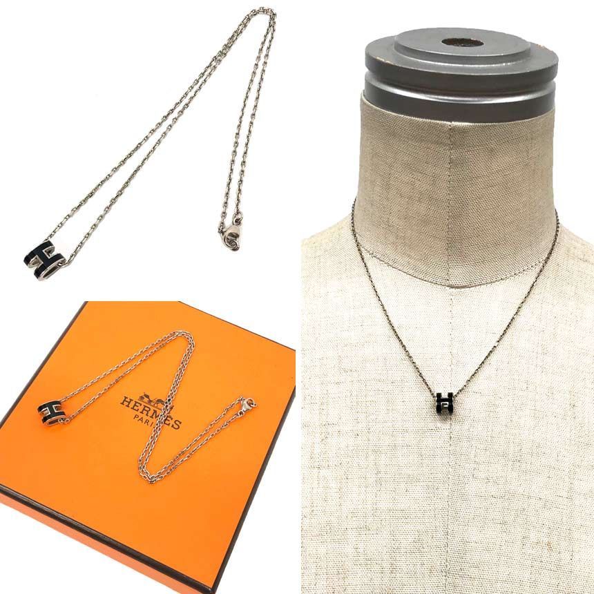 Hermes Mini Pop Pendant Necklace Silver Black — view 2