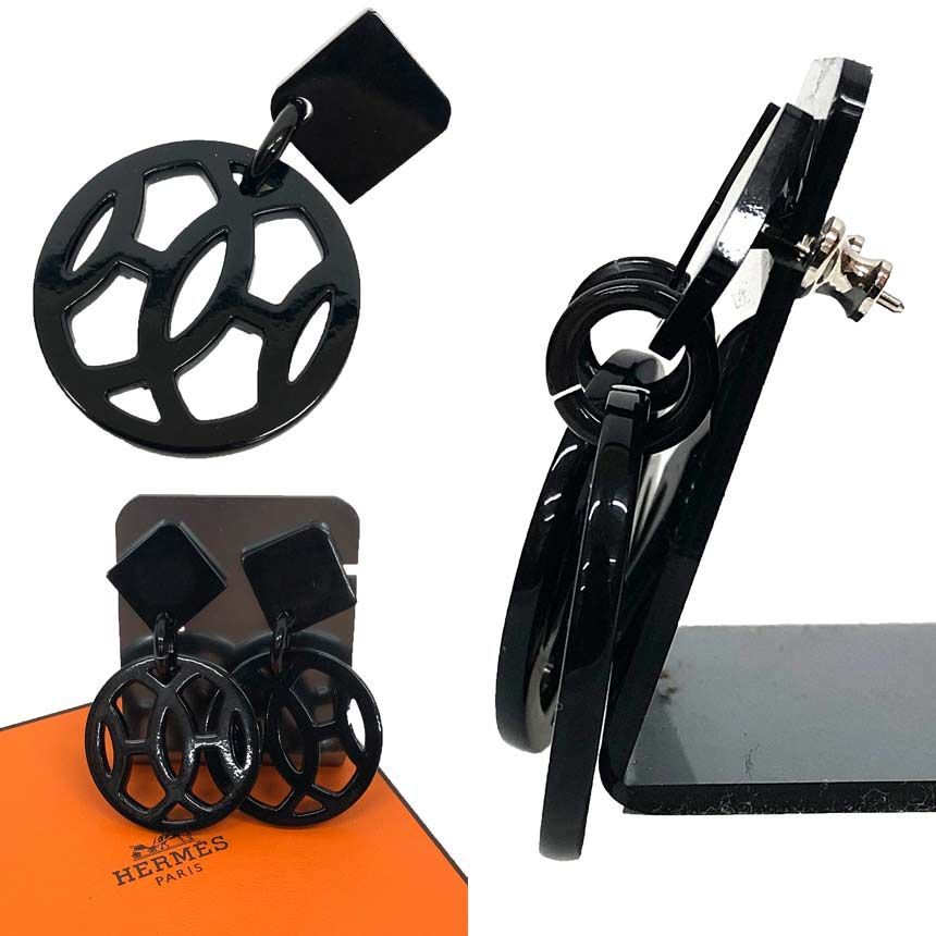 Hermes Hava Earrings Black Buffalo Horn — view 2
