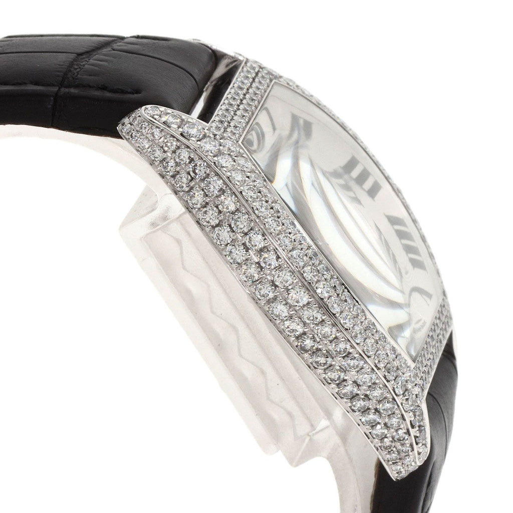 Cartier Tortu LM Case Bezel Diamond Watch 18K White Gold Leather — view 6