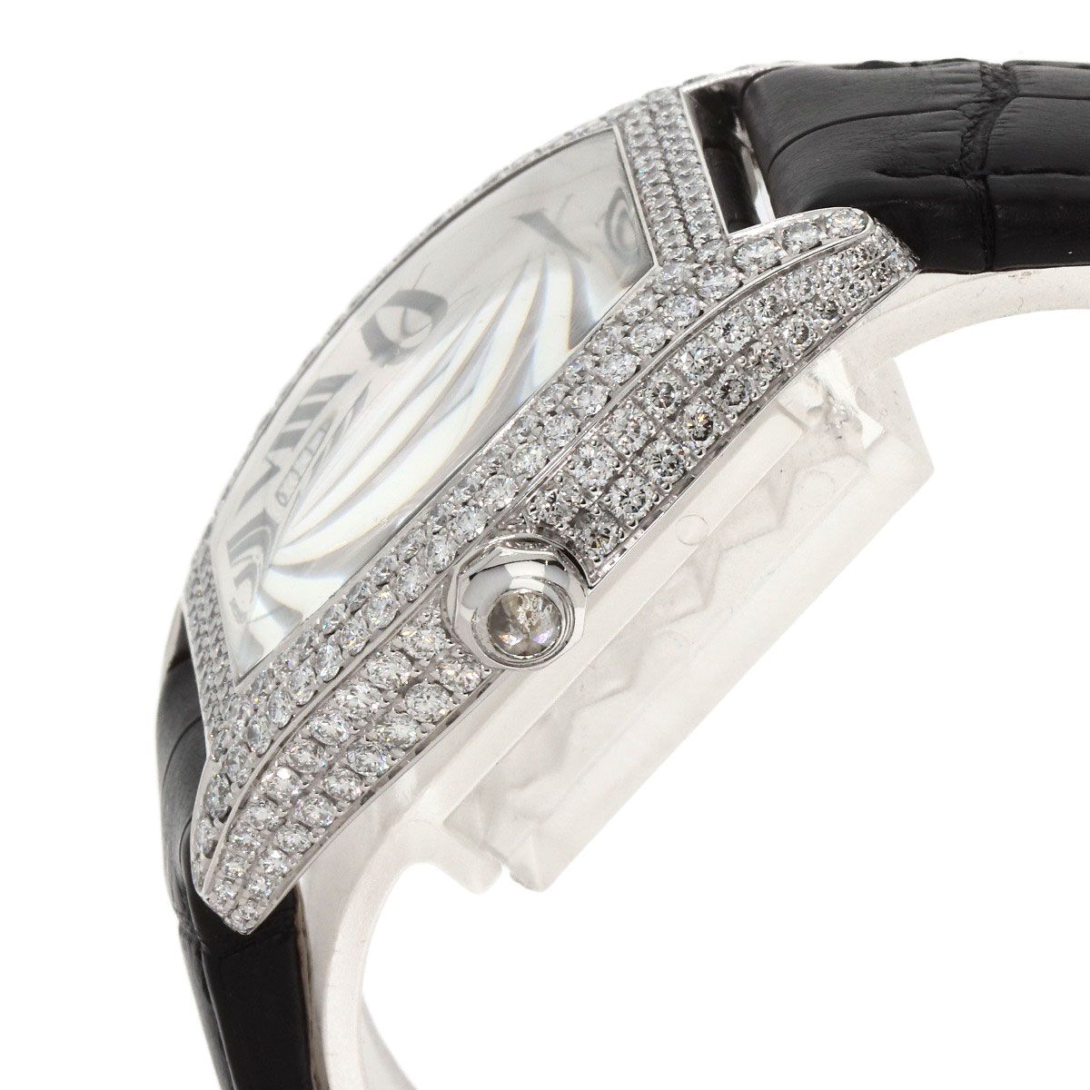 Cartier Tortu LM Case Bezel Diamond Watch 18K White Gold Leather — view 5