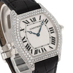 Cartier Tortu LM Case Bezel Diamond Watch 18K White Gold Leather — view 4