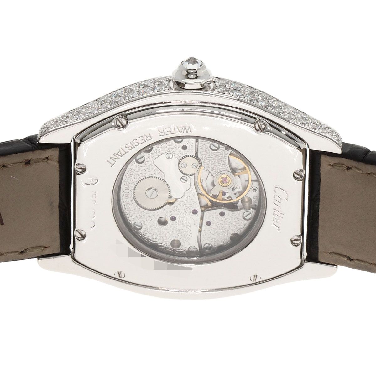Cartier Tortu LM Case Bezel Diamond Watch 18K White Gold Leather — view 7