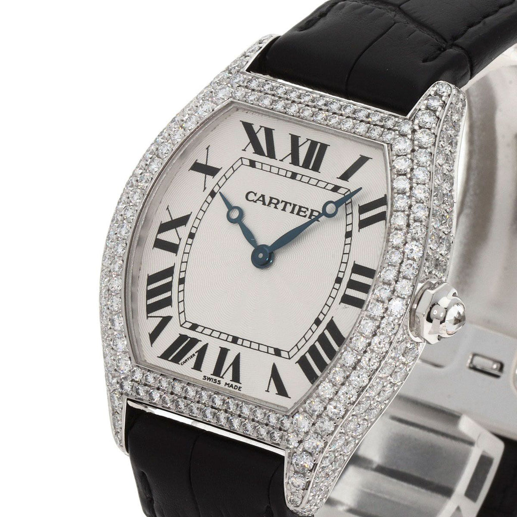 Cartier Tortu LM Case Bezel Diamond Watch 18K White Gold Leather — view 3
