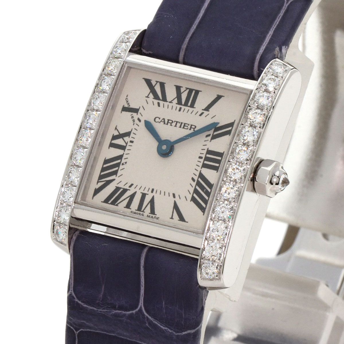 Cartier Tank Francaise SM Side Diamond Watch 18K White Gold Leather — view 3