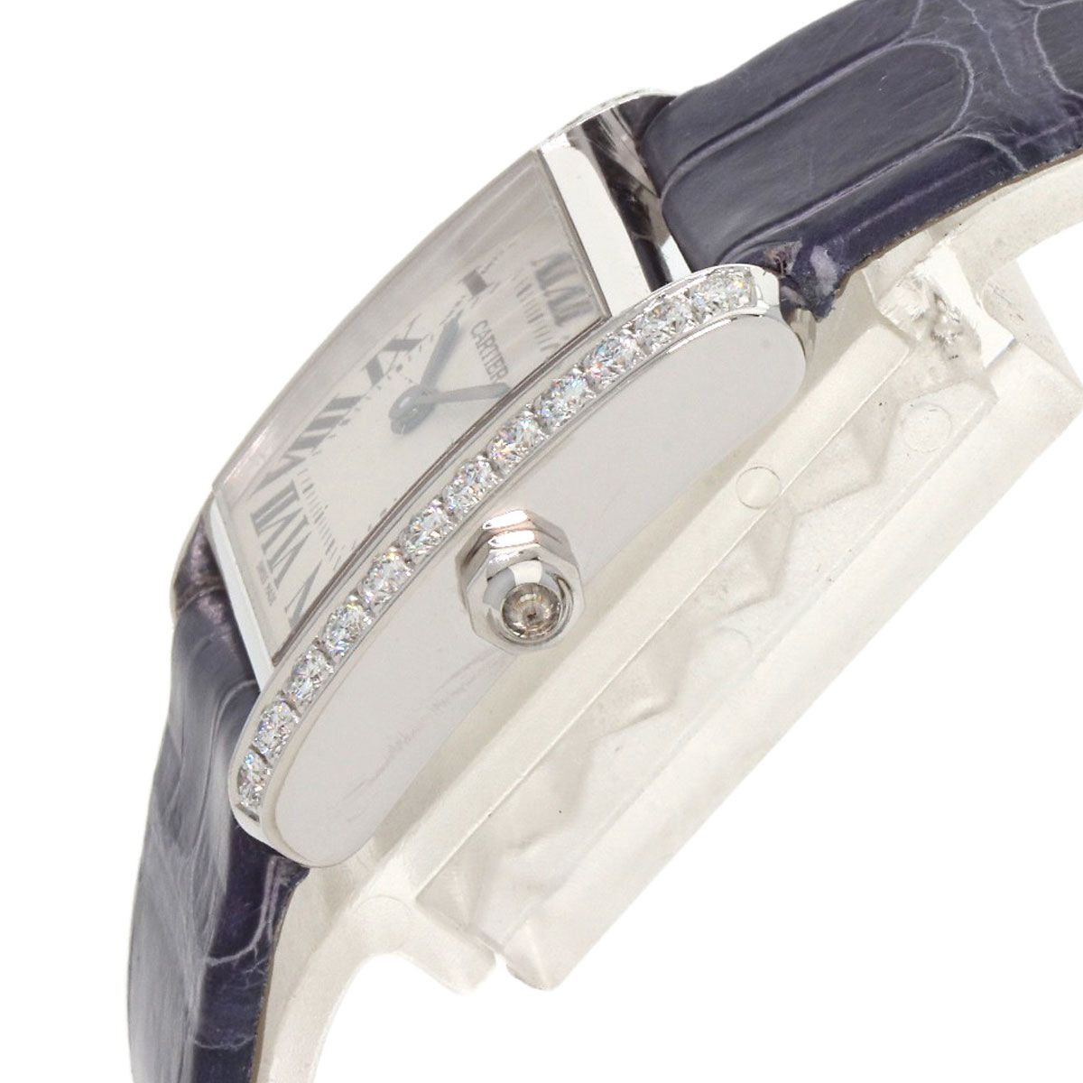 Cartier Tank Francaise SM Side Diamond Watch 18K White Gold Leather — view 5