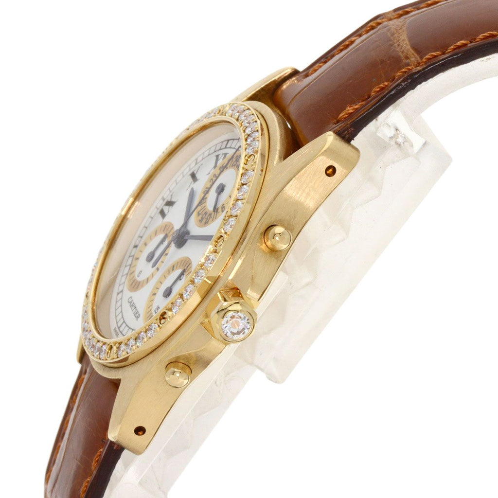 Cartier Santos Round Chrono Reflex Watch 18K Yellow Gold Leather Diamond — view 5