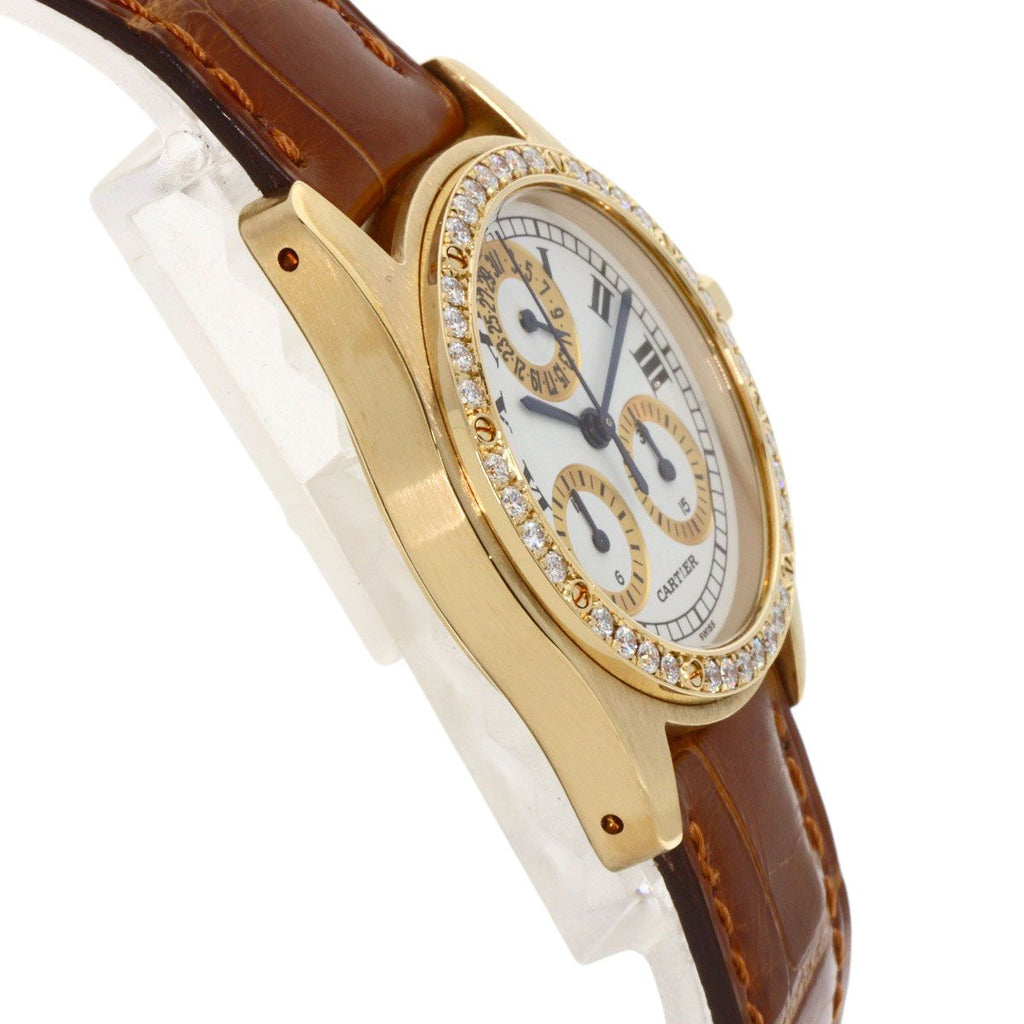 Cartier Santos Round Chrono Reflex Watch 18K Yellow Gold Leather Diamond — view 6