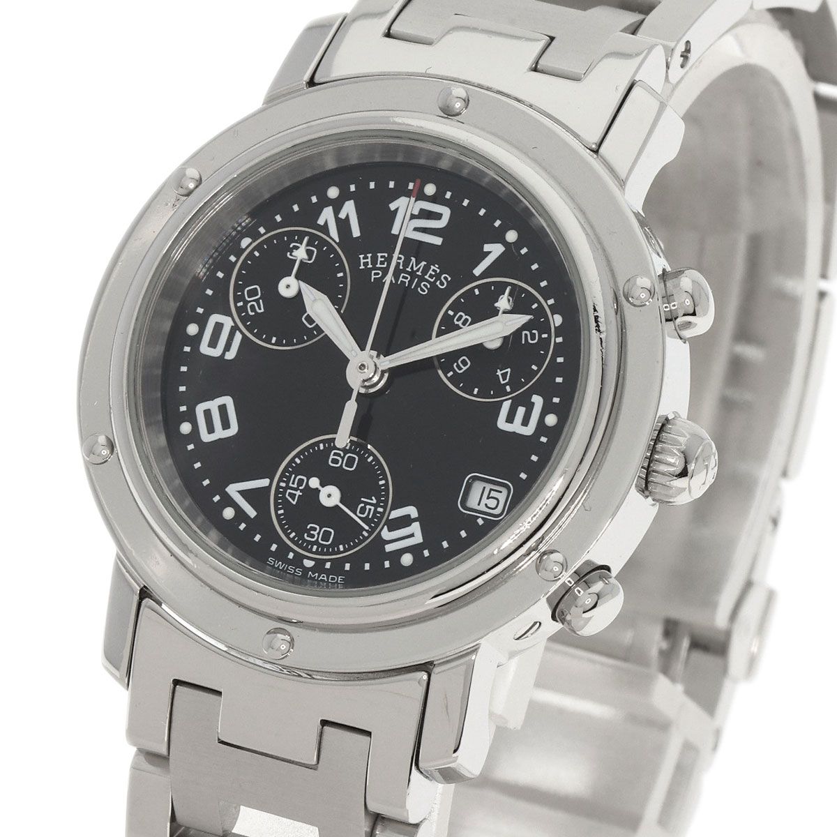 Hermes Clipper Chrono Watch SS — view 3
