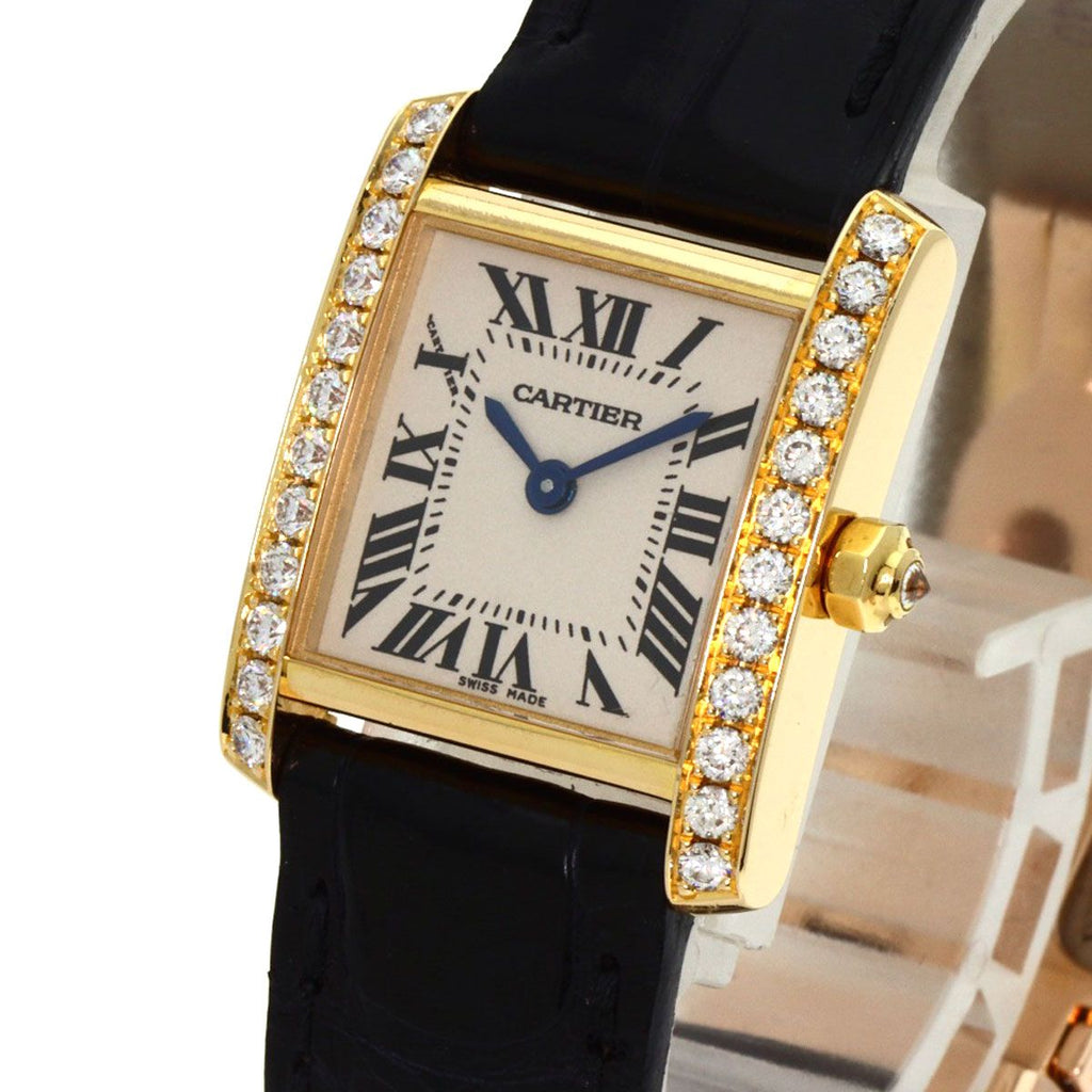 Cartier Tank Francaise SM Watch 18K Yellow Gold Leather Diamond — view 3