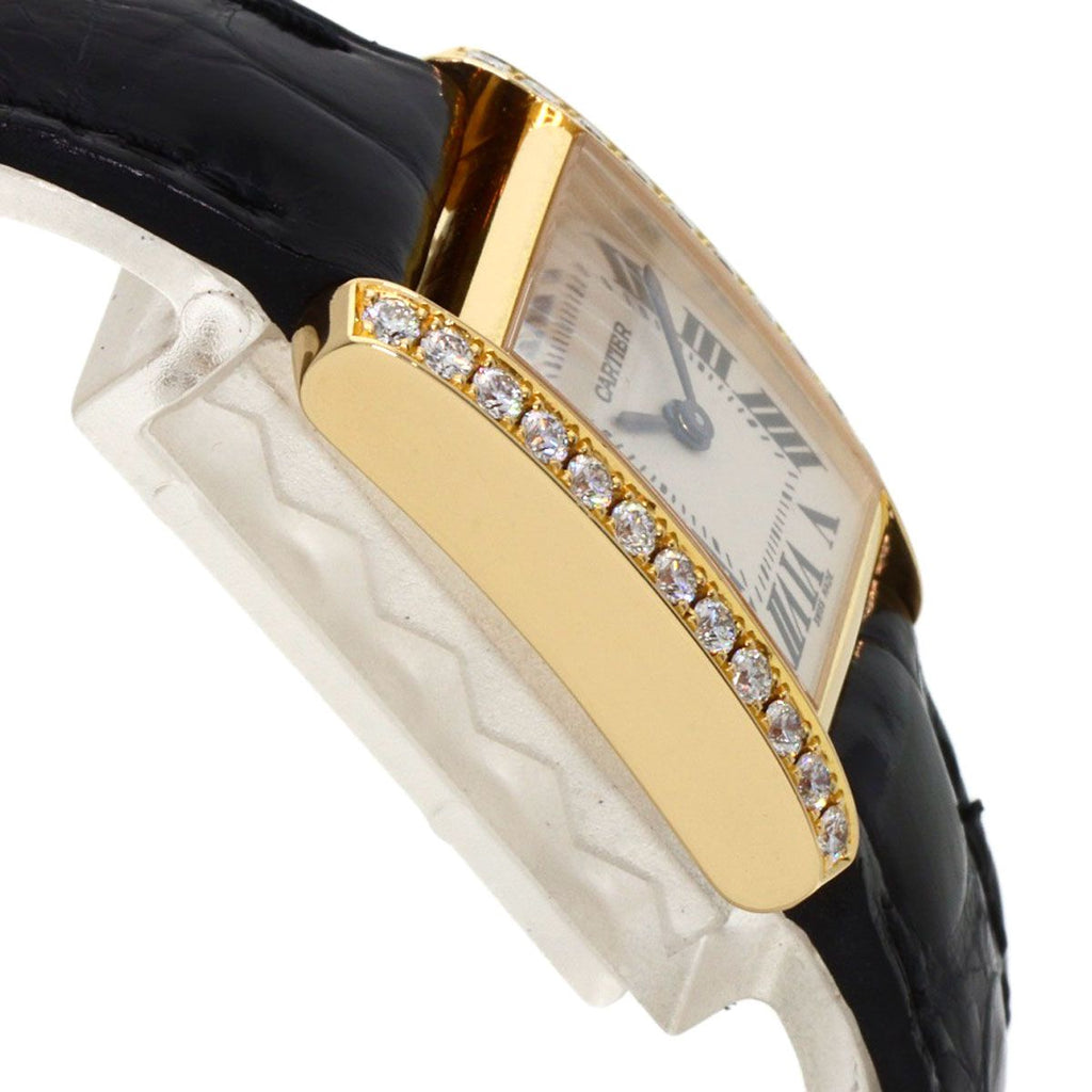 Cartier Tank Francaise SM Watch 18K Yellow Gold Leather Diamond — view 6