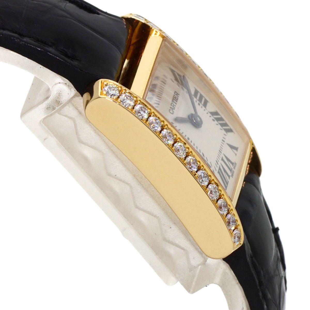 Cartier Tank Francaise SM Watch 18K Yellow Gold Leather Diamond — view 6