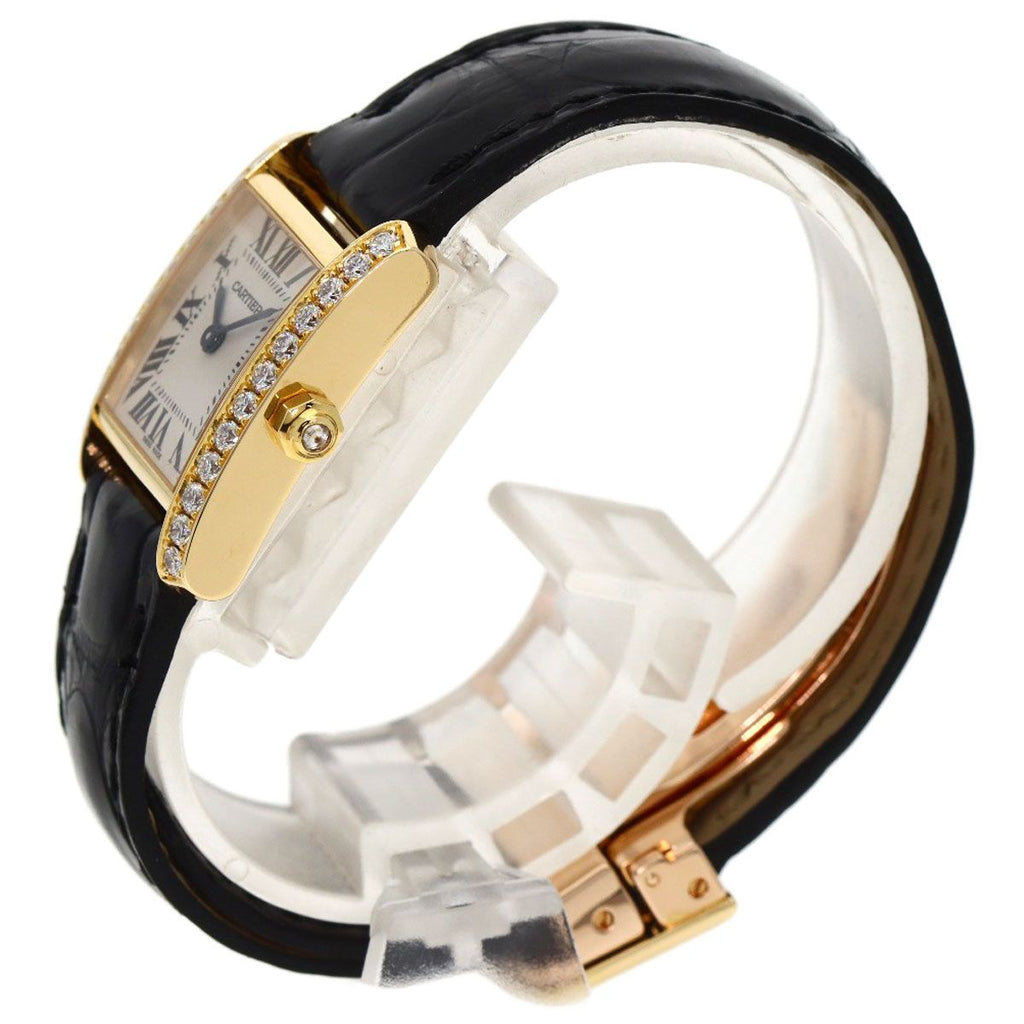 Cartier Tank Francaise SM Watch 18K Yellow Gold Leather Diamond — view 2