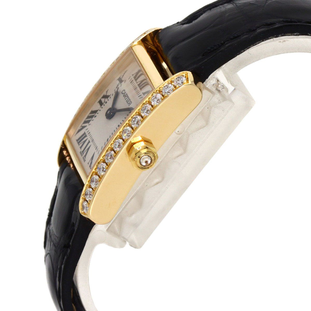 Cartier Tank Francaise SM Watch 18K Yellow Gold Leather Diamond — view 5