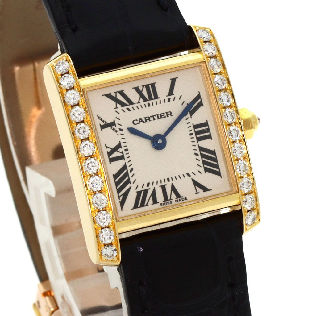 Cartier Tank Francaise SM Watch 18K Yellow Gold Leather Diamond — view 4