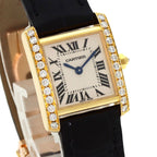Cartier Tank Francaise SM Watch 18K Yellow Gold Leather Diamond — view 4