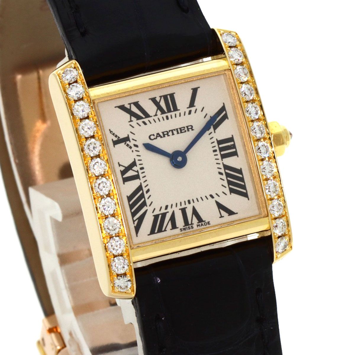 Cartier Tank Francaise SM Watch 18K Yellow Gold Leather Diamond — view 4