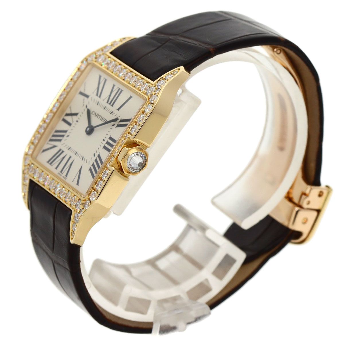 Cartier Santos Dumont Diamond Bezel Watch 18K Pink Gold Leather — view 2