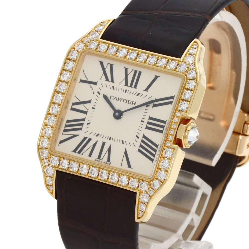 Cartier Santos Dumont Diamond Bezel Watch 18K Pink Gold Leather — view 3
