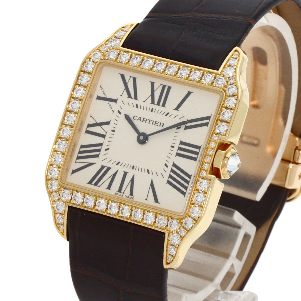 Cartier Santos Dumont Diamond Bezel Watch 18K Pink Gold Leather — view 3