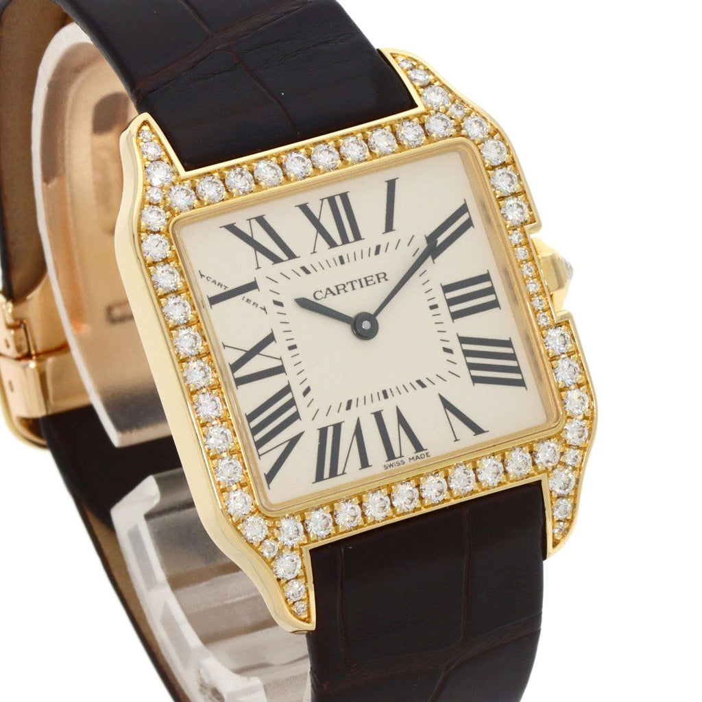 Cartier Santos Dumont Diamond Bezel Watch 18K Pink Gold Leather — view 4