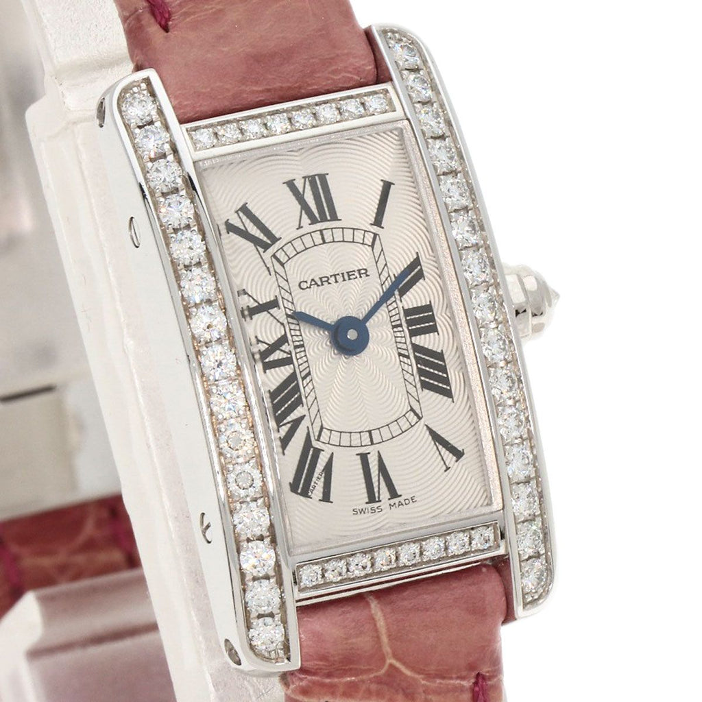 Cartier Mini Tank American Watch 18K White Gold Leather Diamond — view 4