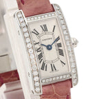 Cartier Mini Tank American Watch 18K White Gold Leather Diamond — view 4