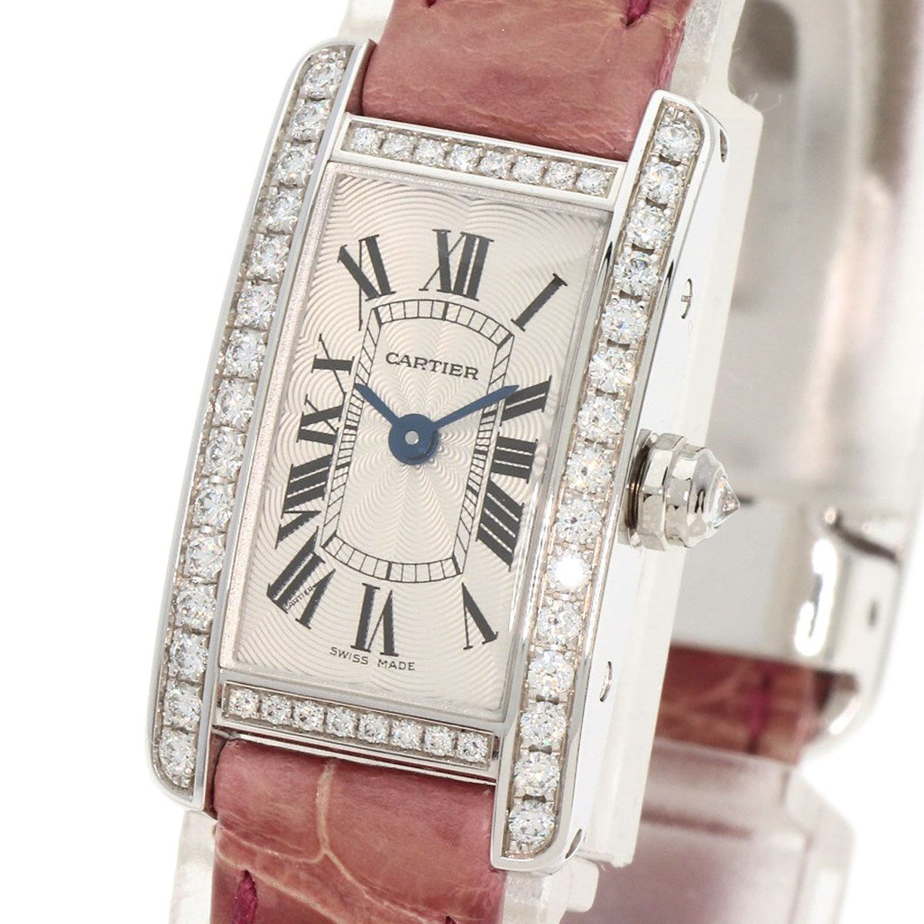 Cartier Mini Tank American Watch 18K White Gold Leather Diamond — view 3