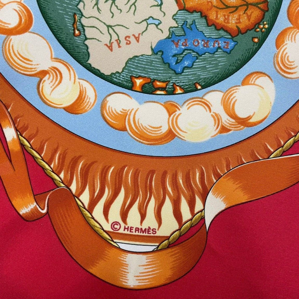 Hermes Scarf Carre 90 Pau Dela Des Cinq Mers Beyond the Five Seas Silk Red — view 7