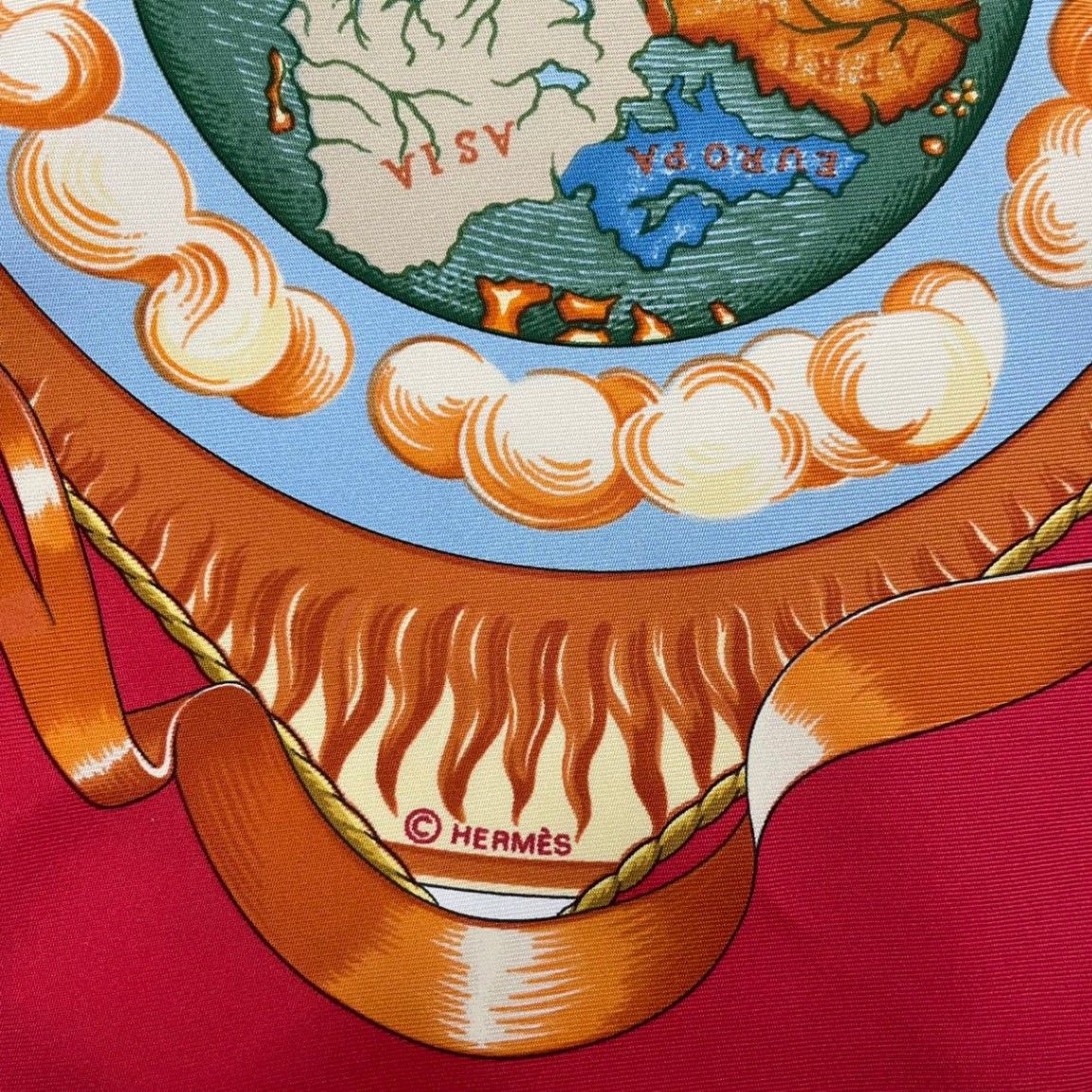 Hermes Scarf Carre 90 Pau Dela Des Cinq Mers Beyond the Five Seas Silk Red — view 7