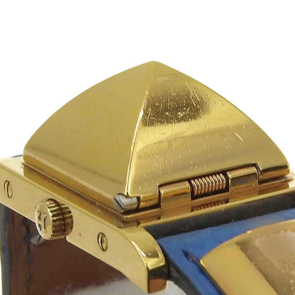 Hermes Medallion Gold Plated Leather Quartz Analog Display White Dial — view 8