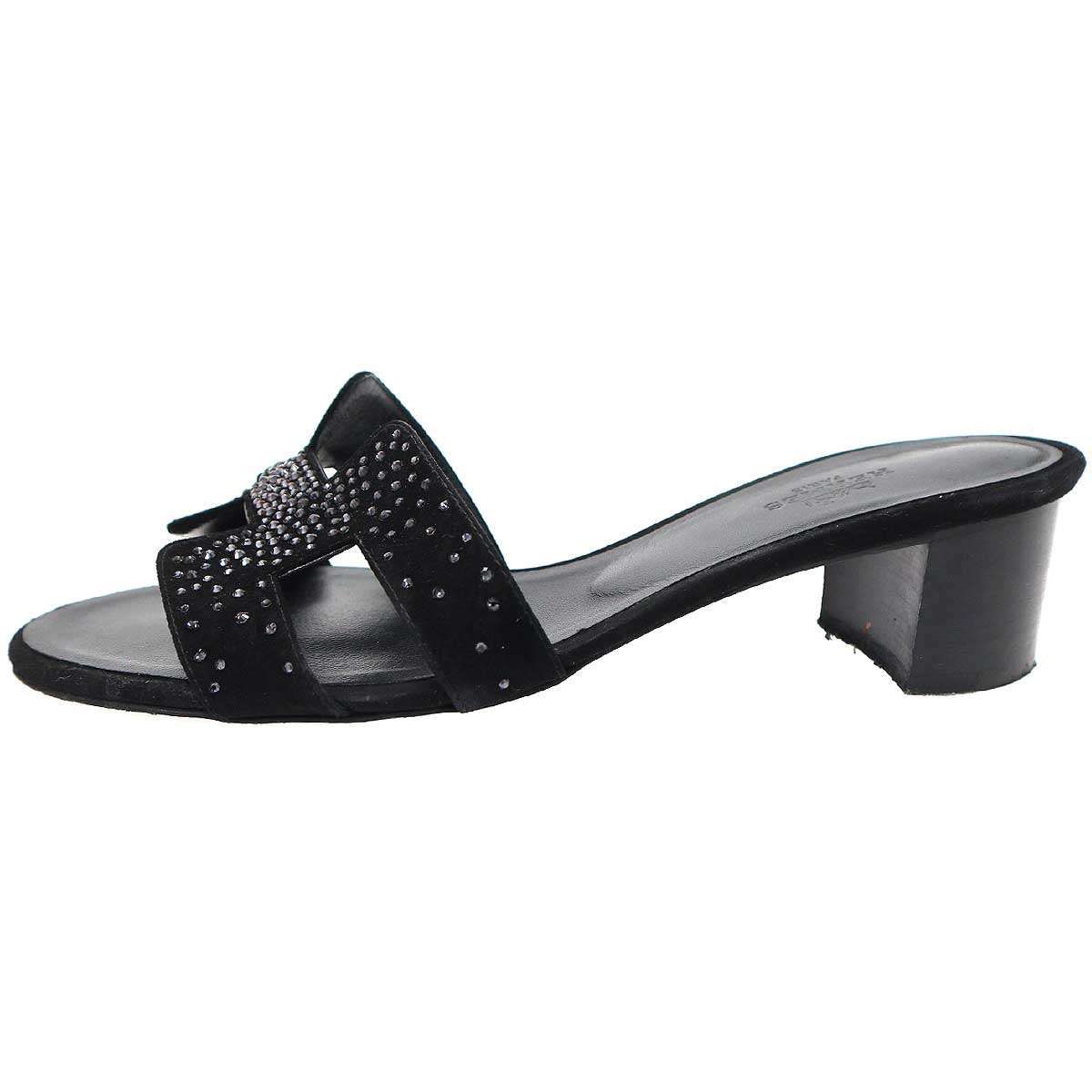 Hermes Oasis Sandal Rhinestone Design Black 36.5 — view 2