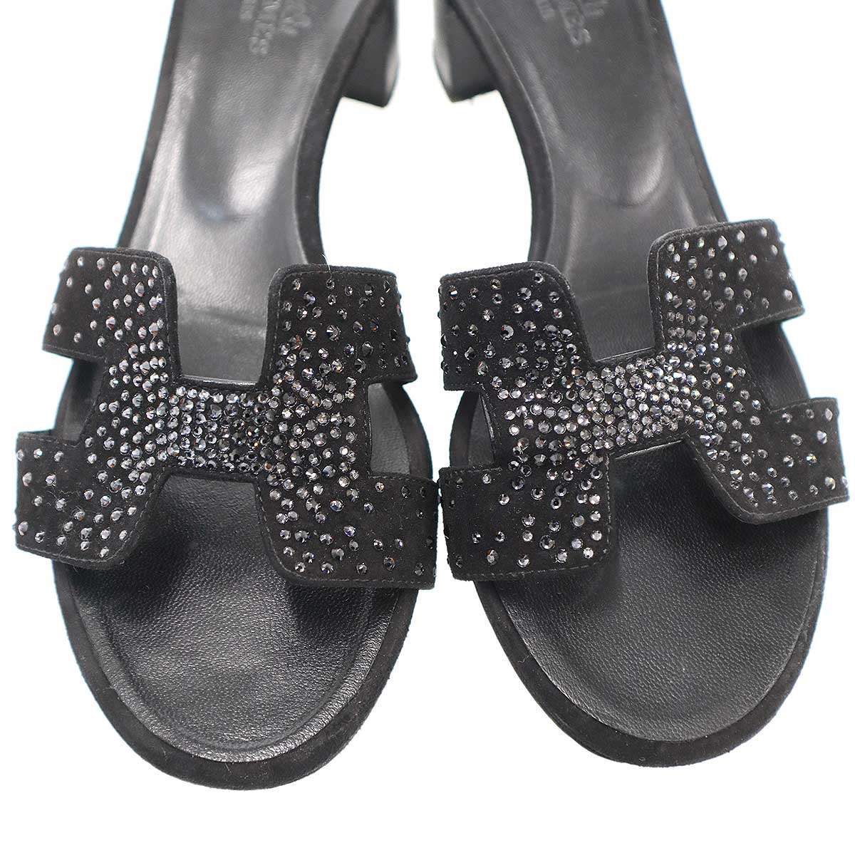 Hermes Oasis Sandal Rhinestone Design Black 36.5 — view 7