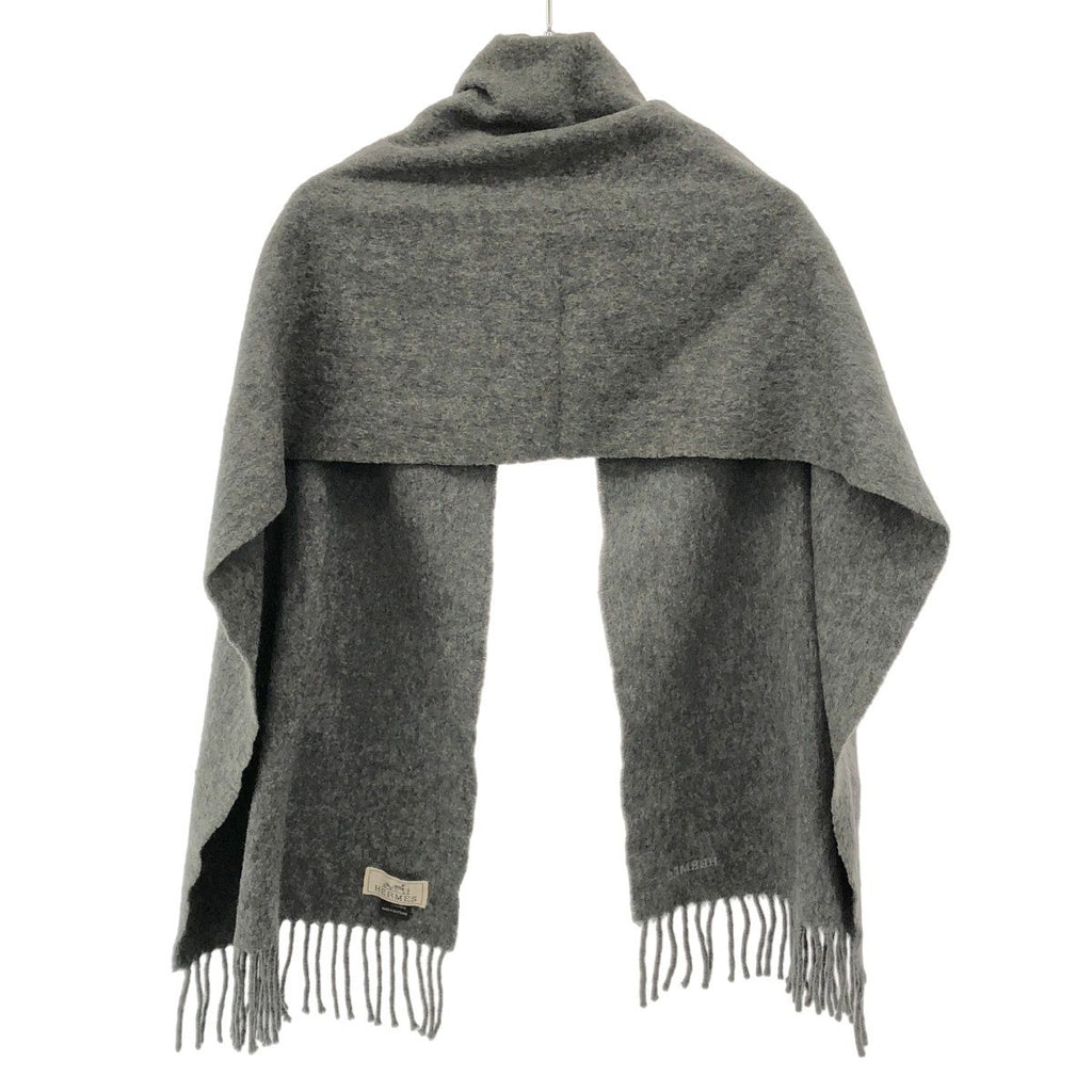 Hermes Cashmere Fringe Muffler Gray Scarf — view 2