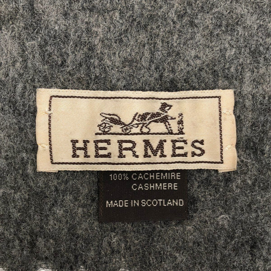 Hermes Cashmere Fringe Muffler Gray Scarf — view 3