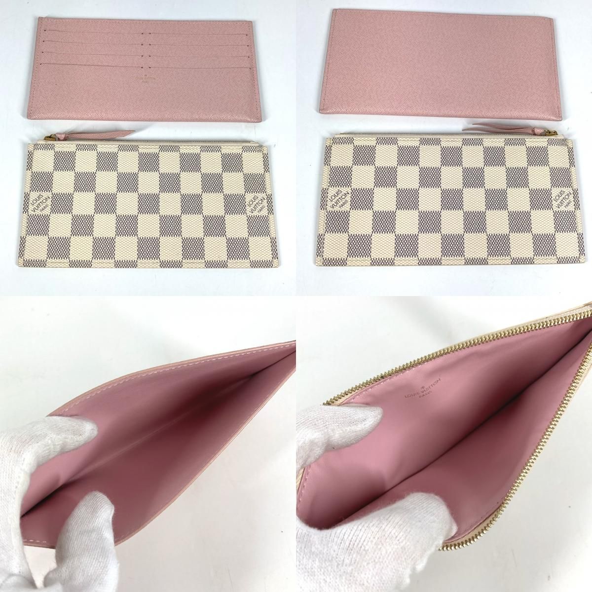 Louis Vuitton Long Wallet Pochette Felicie Damier Azur Canvas Rose — view 9